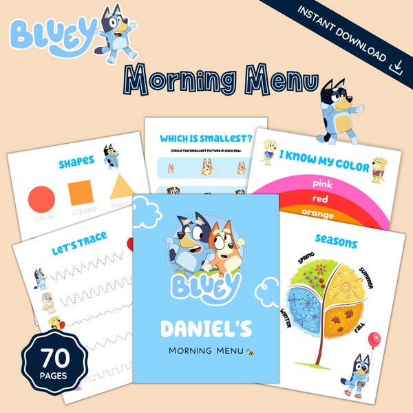 Bluey Morning Menu Homeschool, Preschool Morning Menu, Toddler Morning Basket, Charlotte Mason Homeschool Morning Basket, Kindergarten Menu