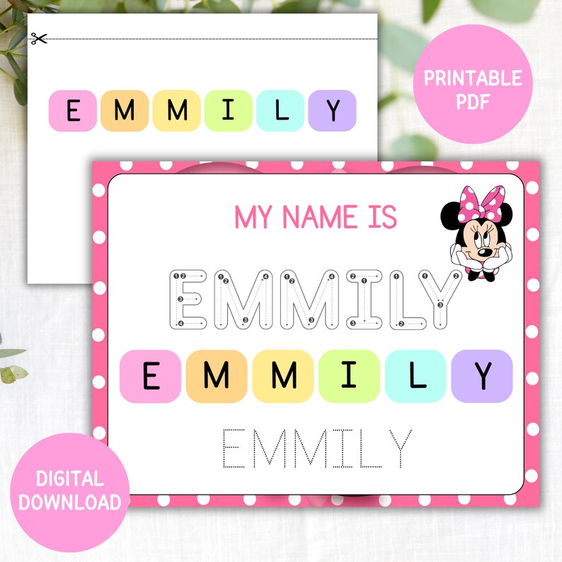 Minnie Custom Name Tracing Sheet Handwriting Practice Personalized Name ...
