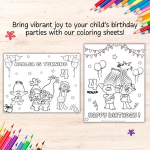 Trolls Birthday Coloring Sheet, Trolls Coloring Page Activity Sheet, Printable Trolls Birthday Party, Trolls Coloring Page image 4