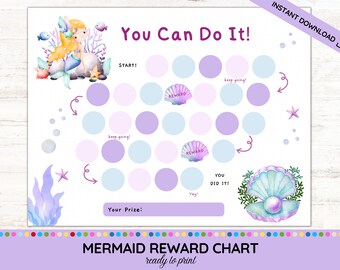 Mermaid Reward Chart For Kids, Kids Reward Chart, Mermaid Sticker Chart, Mermaid Potty Training Reward Chart, Girl Toodler Reward Chart