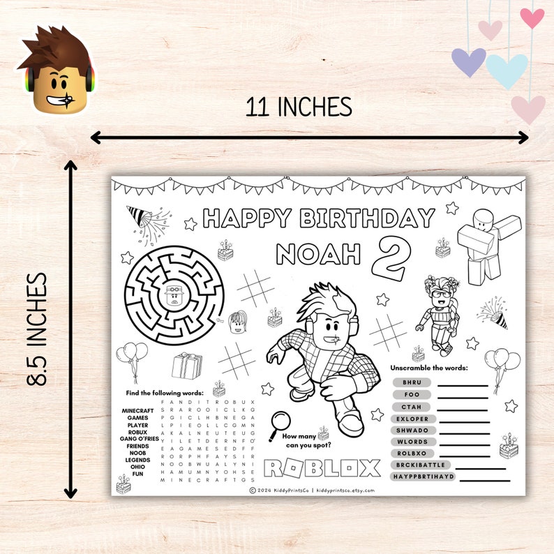 Roblox Birthday Coloring Sheet, Roblox Activity Sheet, Printable Roblox ...