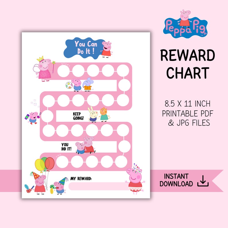 Peppa Pig Reward Chart for Kids, Kids Reward Chart, Peppa Pig Sticker ...