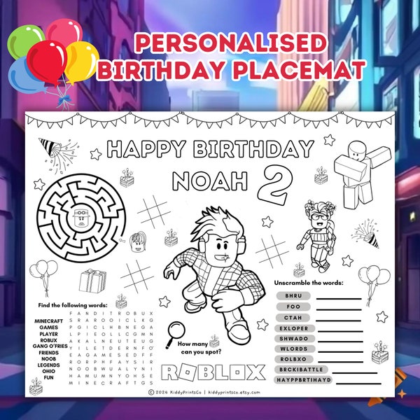 Roblox Birthday Coloring Sheet, Roblox Activity Sheet, Printable Roblox Birthday Party, Roblox Coloring Pages, Roblox Birthday Favors