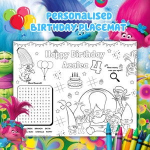 Trolls Birthday Coloring Sheet, Trolls Coloring Page Activity Sheet, Printable Trolls Birthday Party, Trolls Coloring Page image 1