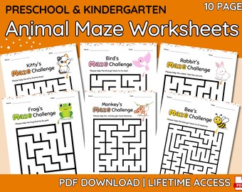 Toodler Maze Animal Printable Maze Worksheets for Kindergarten Maze for Preschool Kids Homeschooling Activity Montessori Maze Toodlers