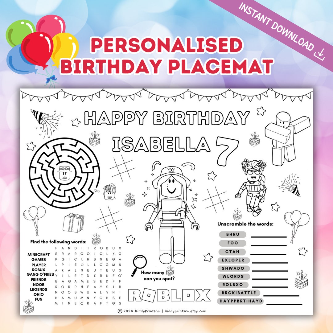 Roblox Birthday Coloring Sheet,roblox Girl Avatar Activity Sheet ...