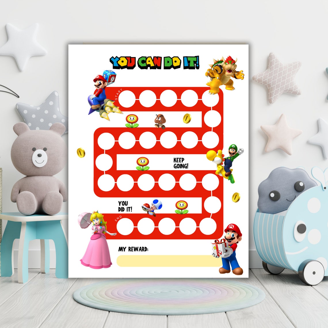 Super Mario Reward Chart for Kids, Kids Reward Chart, Sticker Chart ...
