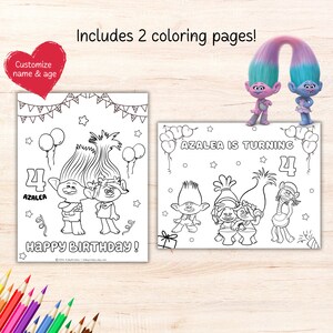 Trolls Birthday Coloring Sheet, Trolls Coloring Page Activity Sheet, Printable Trolls Birthday Party, Trolls Coloring Page image 3
