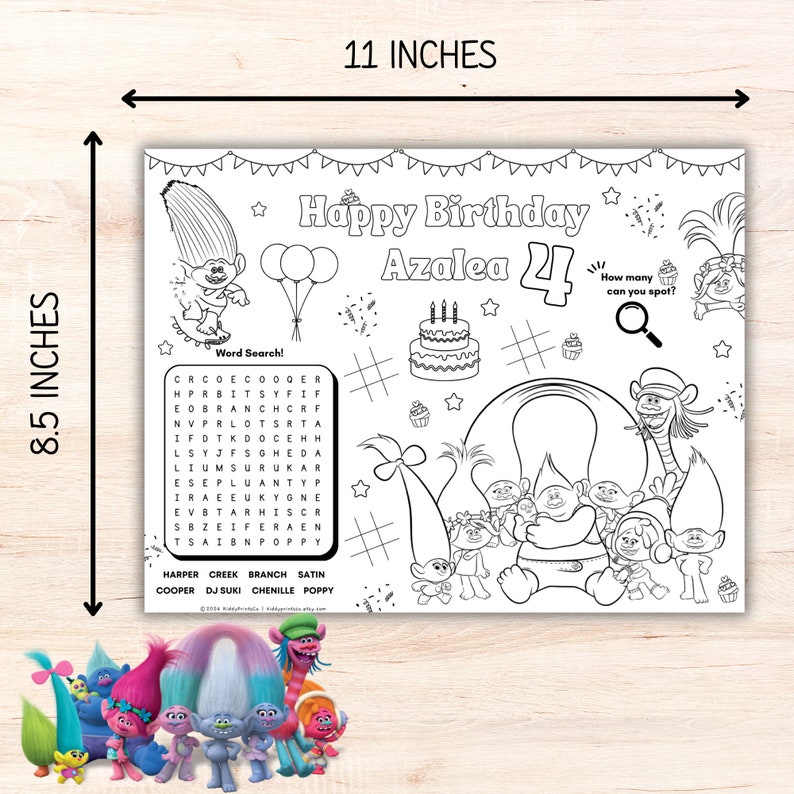 Trolls Birthday Coloring Sheet, Trolls Coloring Page Activity Sheet, Printable Trolls Birthday Party, Trolls Coloring Page image 5