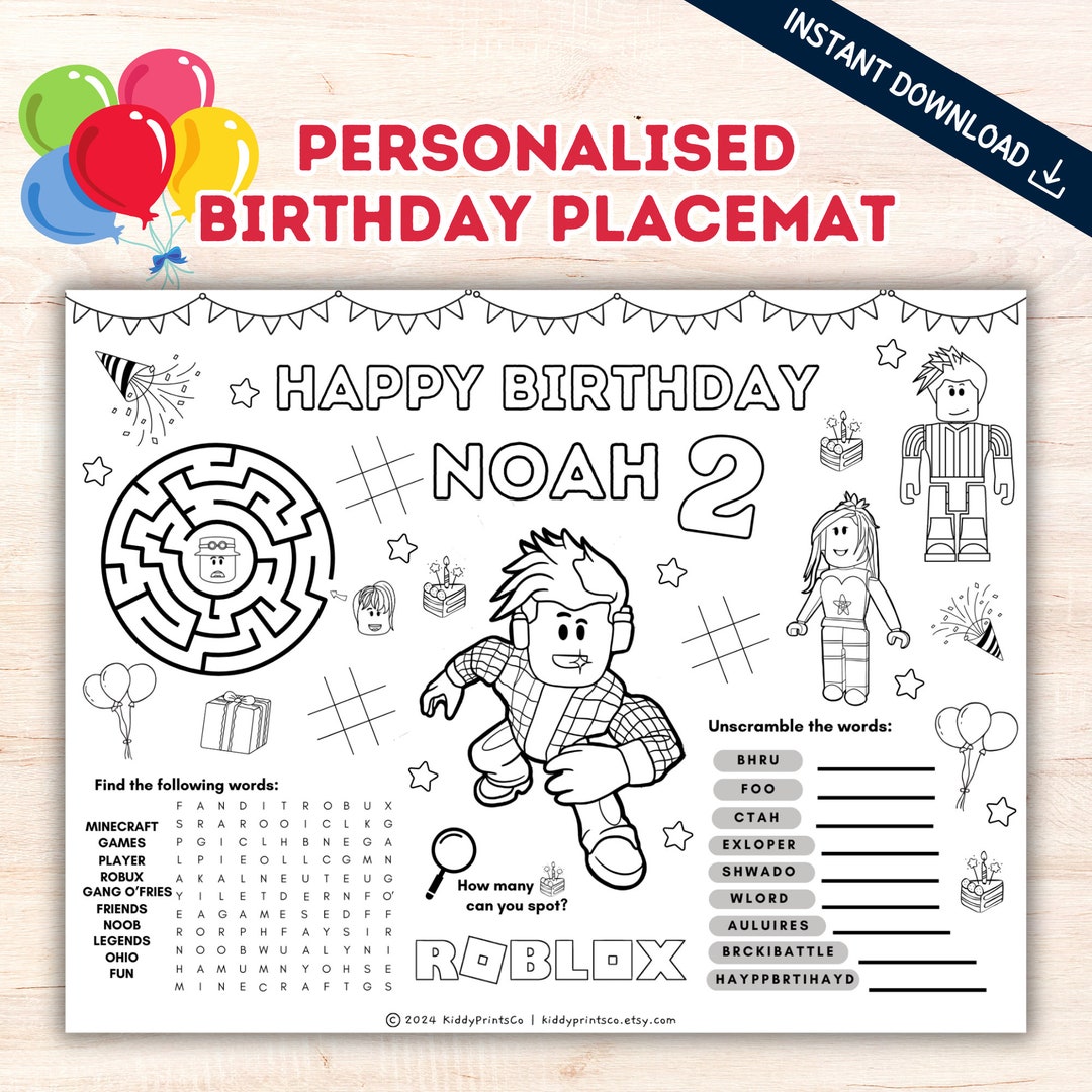 Roblox Birthday Coloring Sheet, Roblox Activity Sheet, Printable Roblox ...