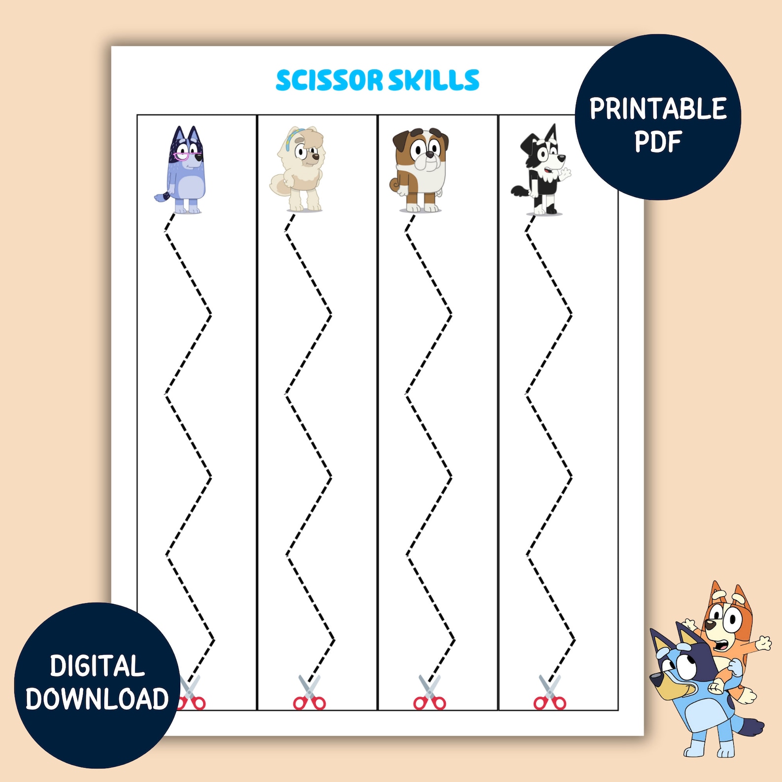 Bluey Cutting Strips for Toddler, Preschool, Kindergarten, Scissor ...