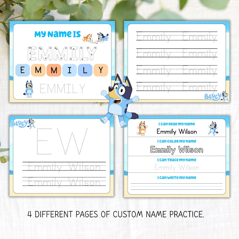 Bluey custom name tracing sheet handwriting practice personalized name