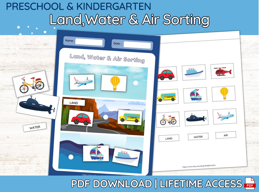 Land, Air &amp; Water Transportation Worksheet, Transportation Sort Game ...