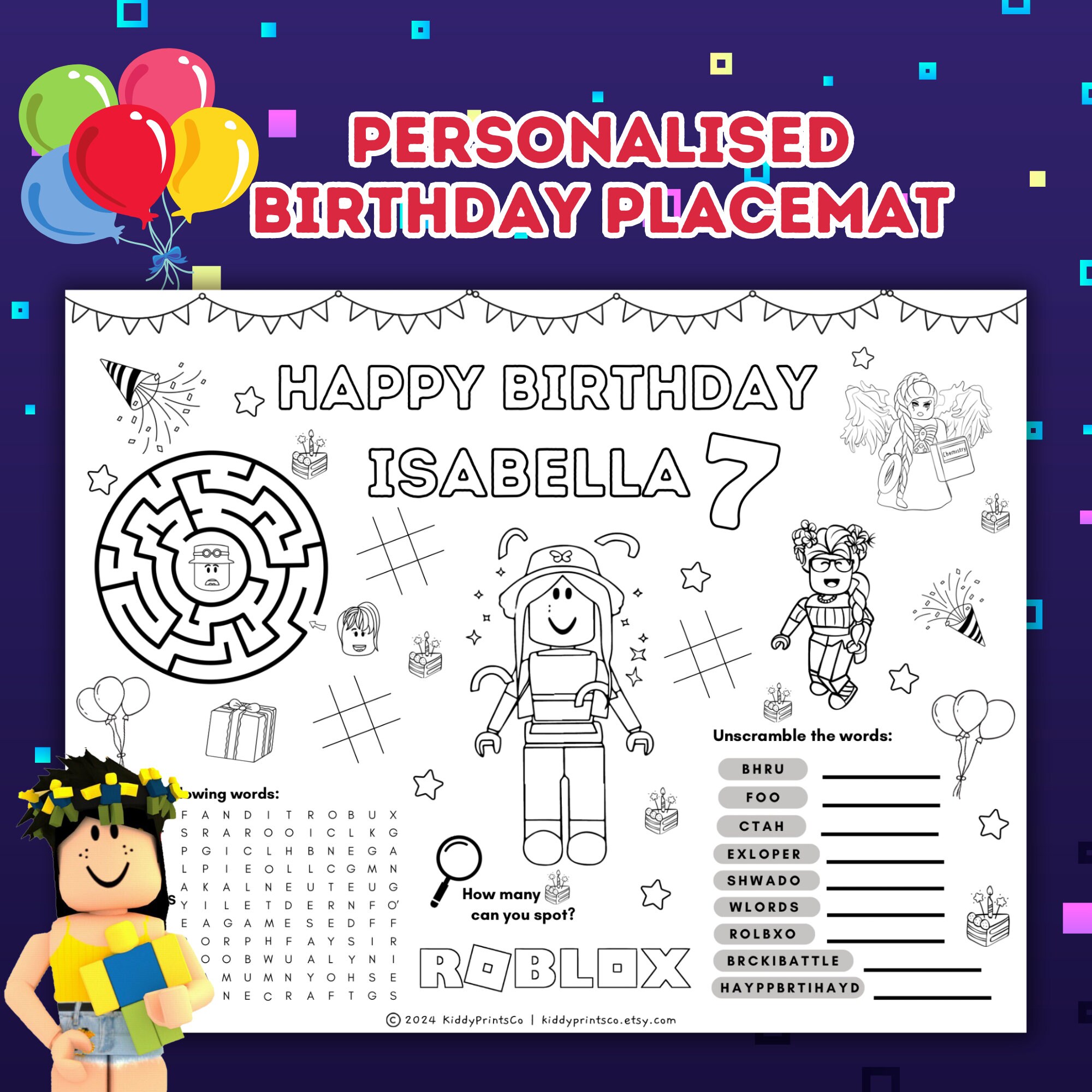 Roblox Birthday Coloring Sheet,roblox Girl Avatar Activity Sheet ...