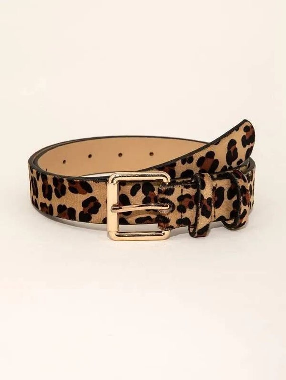 Leopard print leather belt