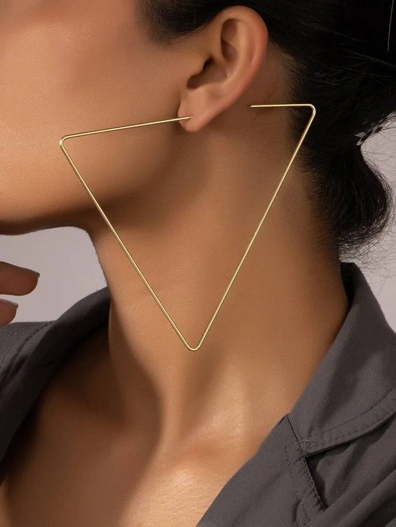 Large Triangle Hoop Earrings Gold Triangle Earrings Big Hoop - Etsy