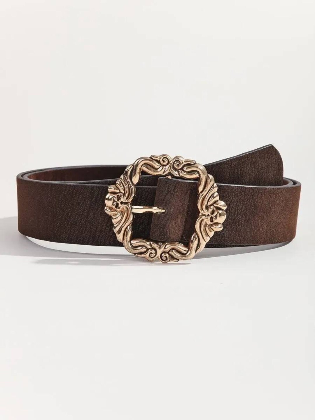 Brown Leather Flower Buckle Belt, Coffee Brown Belt, Flower Buckle Belt