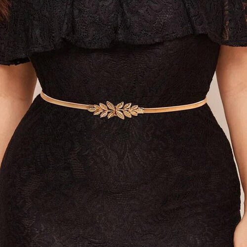 Gold Skinny Leaf Stretch Belt Skinny Leaf Belt Dainty Etsy