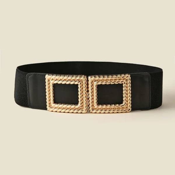 Women Stretch black belt, Wide black belt, Wide buckle belt, Wide dress belt, Wide belt, geo buckle belt, dress belt, Statement belt