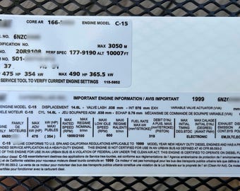 Calcomanía adhesiva para cubierta de valor de motor diésel CAT C15 6NZ de 14,6 l, personalizada, 1999