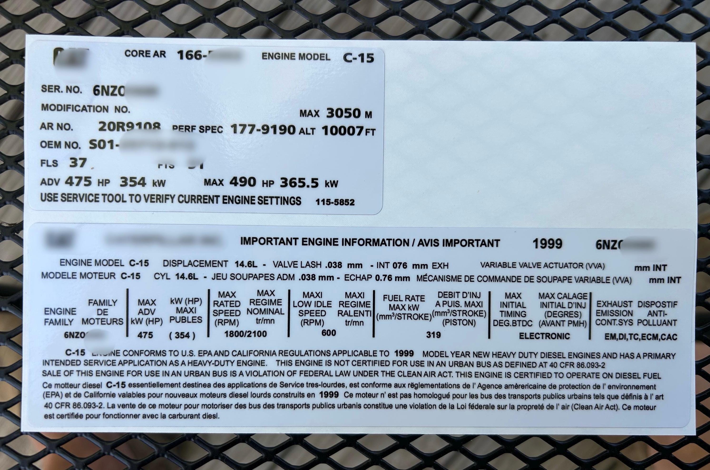 cylz1999 ページ CAT C15 6NZ 14.6L Diesel Engine Value Cover Sticker Decal 1999