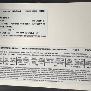 Raupe C15 3406 14.6L Diesel Motor Ventildeckel 1999 tag ID CAT C-15 2WS Aufkleber Abziehbild