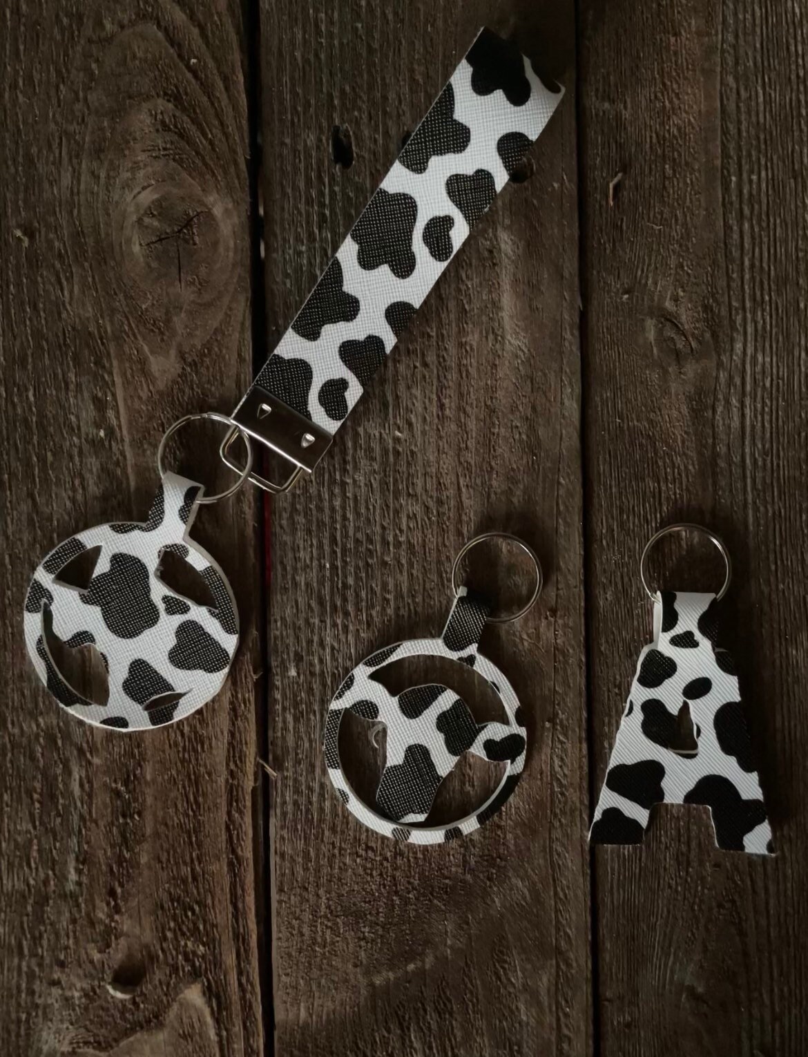 Faux Leather Cow Print Keychain Etsy