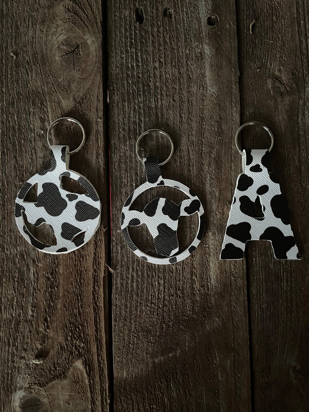 Faux Leather Cow Print Keychain Etsy