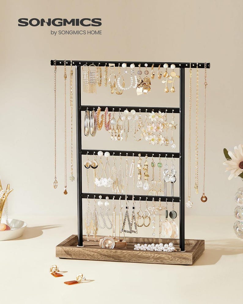 Jewelry Organizer Stand – 4-tier Earring Holder With Base Tray, Perfect ...