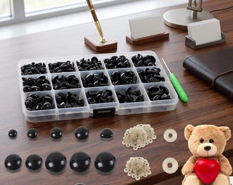 662pcs Safety Eyes and Noses Set 5-14mm, Black Plastic Craft Eyes with Washers for Amigurumi, Crochet, Teddy Bears, Dolls and  Plush Toys
