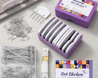 130PCS Knit Blocking Pins Kit with 20 Knit Blockers, 100 T-Pins, Storage Box, Crochet and Knitting Blocking Tools for Blocking Mats Projects