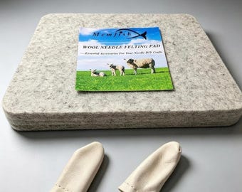 Wool Needle Felting Pad 10x8x1 Inch, Thick Felting Mat with Leather Finger Guards, Needle Felting Foam Block for DIY Wool Craft Supplies