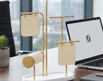 Metal Frame Jewelry Stand Organizer, Oval Base Vanity Storage Rack