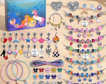 Unicorn Mermaid Charm Bracelet Making Kit, DIY Jewelry Craft Set for Girls Ages 5-12