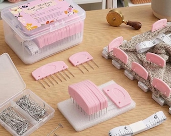 Knit Blocking Pins Kit, Combs, T-Pins, Mats, Storage Box for Knitting Crochet, 100 T-Pins, Blocking Mats Accessories with Storage Box