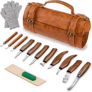 Professional Hand Wood Carving Set, Complete Wood Carving and Whittling Kit For Beginner, Woodworking Tool Kit with Large Leather Case