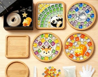 4 Pack DIY Mosaic Coaster Kit, Glass Tile Craft Set, Beginner Art, Housewarming Gift