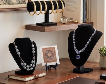 4 Piece Black Velvet Jewelry Display Set, Necklace Bust & Bracelet Holder Mannequin Stand for Vendors, Photography Professional Selling Use