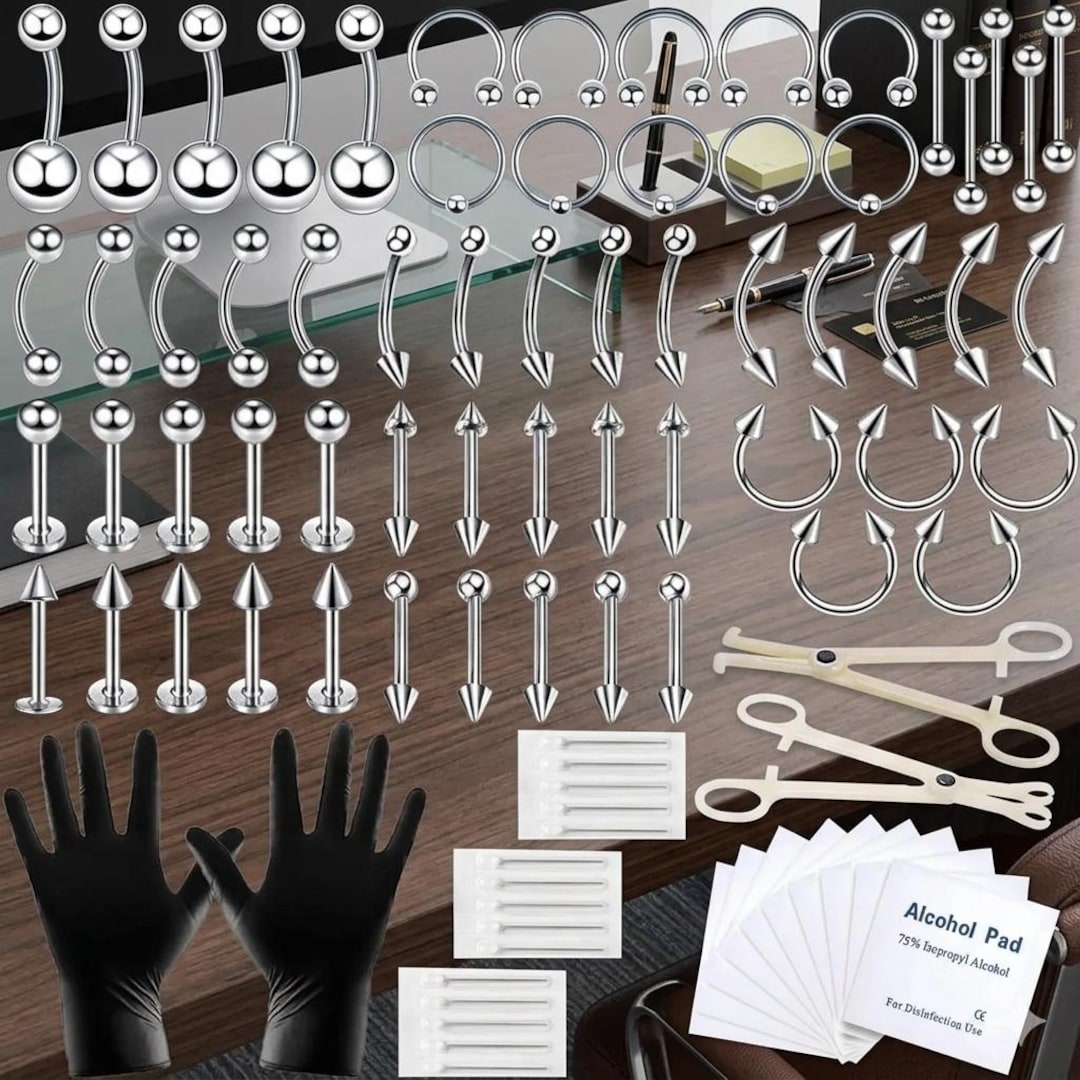 Pearcing Set 84PCS Body Piercing Kit 14G 16G Nose Septum Tongue Lip Ear Eyebrow ...