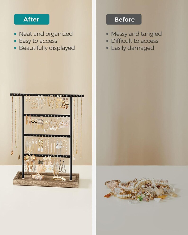 Jewelry Organizer Stand – 4-tier Earring Holder With Base Tray, Perfect ...