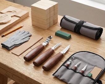 Wood Whittling Kit with Basswood Blocks, 3 Carving Knives, 8 Wood Blocks & Safety Gloves, DIY Wood Carving Set for Beginners and Adults Gift