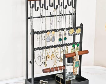 6 Tier Jewelry Organizer Stand with 15 Hooks, Necklace Holder & Earring Organizer, Jewelry Display Tree for Bracelets, Rings and Accessories
