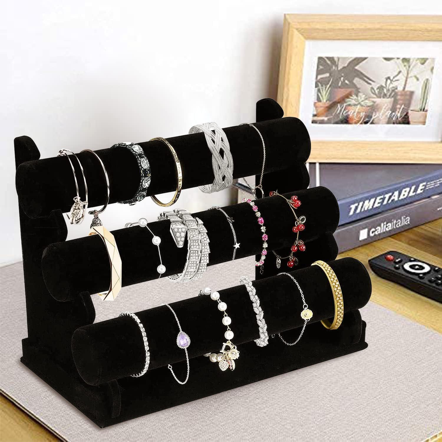 3 Tier Velvet Bracelet Holder Stand, Black Detachable Jewelry Display T ...