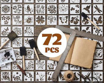 72PCS Botanical Stencil Set, Reusable Flower, Leaf, Butterfly & Dragonfly Painting Templates for Wall, Wood, Fabric, Signs and DIY Crafts