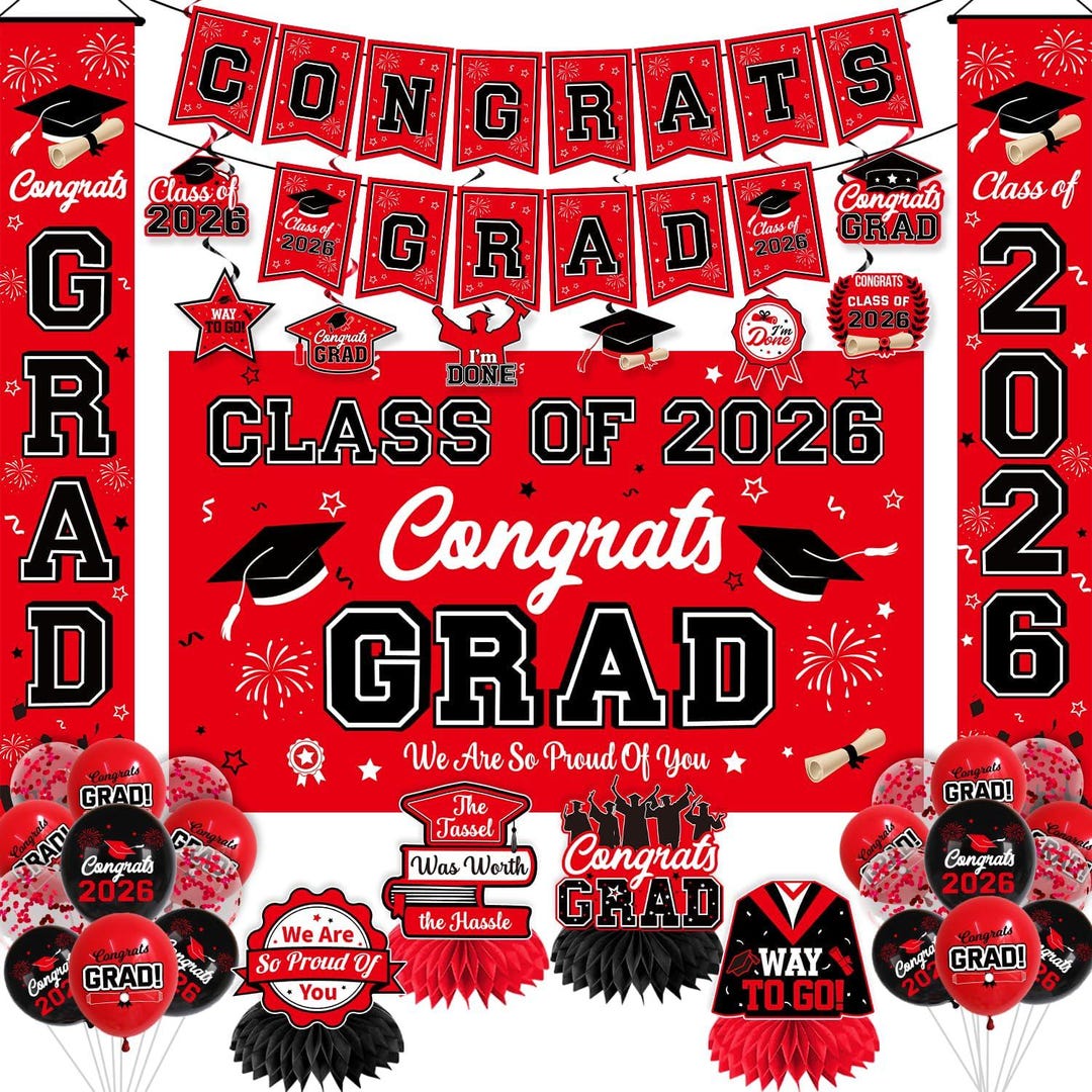 Graduation Decorations Class of 2026 Red & Black Party Supplies ...