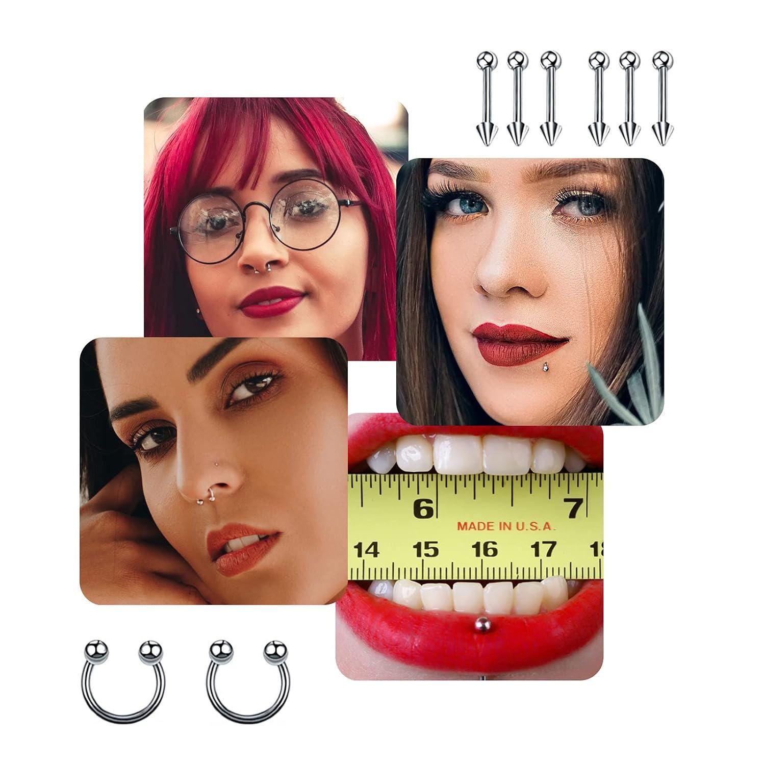 Pearcing Set 84PCS Body Piercing Kit 14G 16G Nose Septum Tongue Lip Ear Eyebrow ...