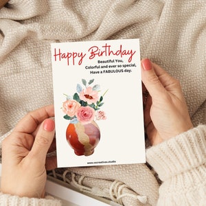 Downloads de cartões de aniversário florais | Impressões Digitais | Cartões de aniversário para mulheres | Impressões artísticas | Feliz aniversário para minha esposa | Downloads instantâneos