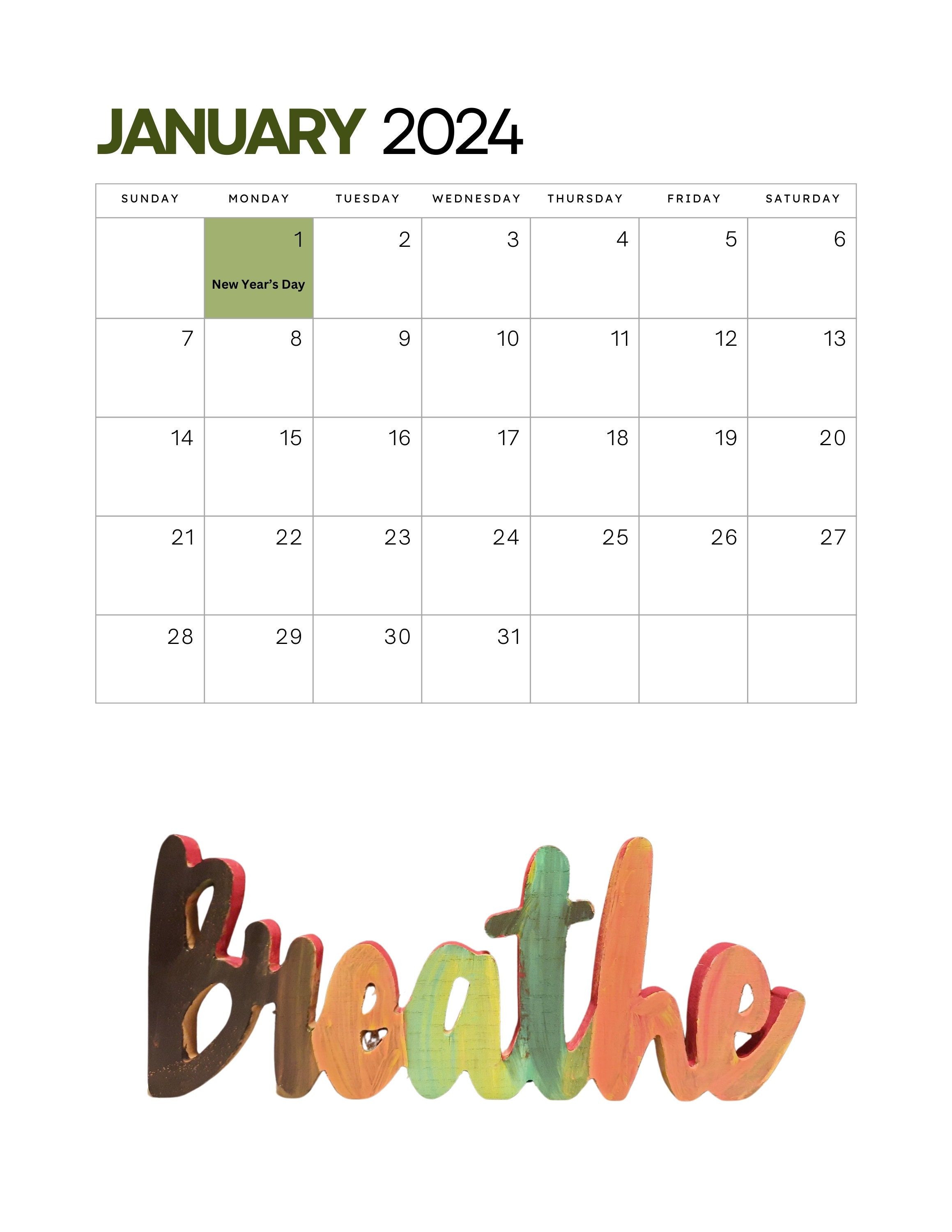 2024 Calendar Digital Print 2024 Calendar and Artwork 2024 Calendar