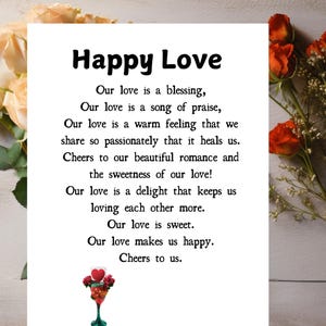 Poema de amor para esposa y esposo, poema de amor feliz, regalo para esposo y esposa, arte de pared de poesía, saludos de amor, tarjeta para celebrar el amor, poesía de boda