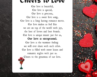 Cheers to Love Poem Print | Valentines Gift for Couples (PDF & JPG)